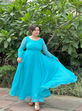 Firozi blue hand embroidered anarkali